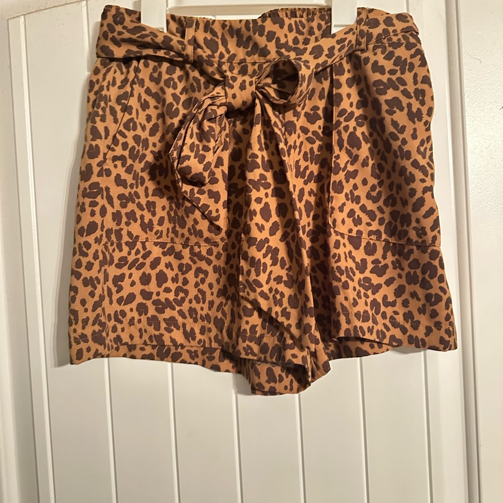 Leopard Print Tie-Front Shorts Pockets A New Day